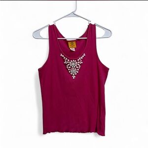 Authentic Y2K pink tank blouse with white shell beading Size S